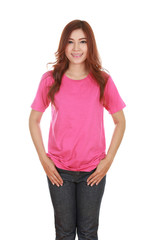 young beautiful female with blank t-shirt
