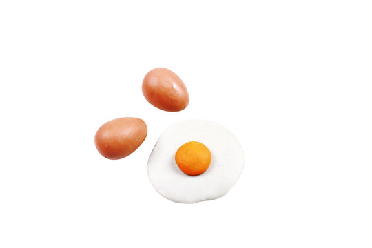 miniature egg fried model from japanese clay on white background