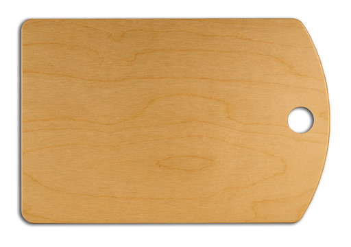 Wooden cutting board on a white background top view