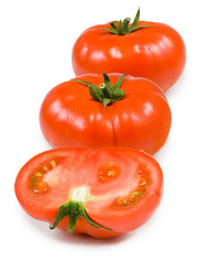 tomato on a white background closeup