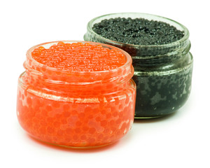  two jars red and black caviar