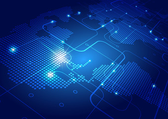 World Map with Technology Background