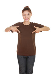 young beautiful female with blank t-shirt