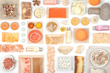 spa and massage elements on white background 