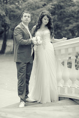 black and white portrait of the bride and groom wedding