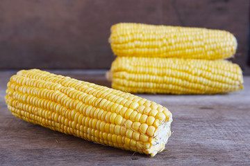Fresh Corns on Wooden for Background Uses.