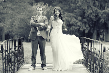 black and white portrait of the bride and groom wedding