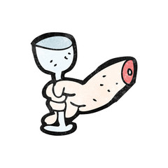 cartoon hand raising glass of wine