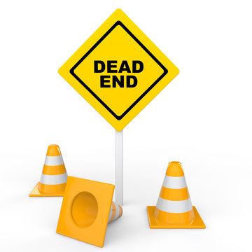 3d construction cones and dead end sign board