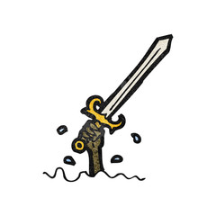 cartoon sword rising from water
