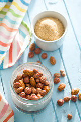 various sugared nuts in jar