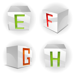 Vector cube alphabet letters E,F,G,H