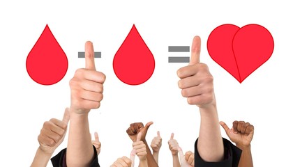 Composite image of hands showing thumbs up