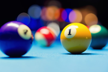 Billiard balls in pool hall