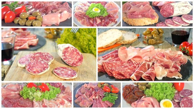 italian cured meat platters collage