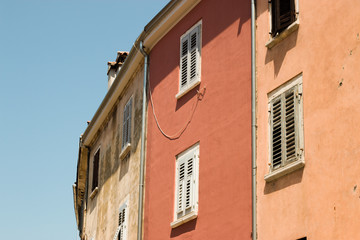 Fototapeta na wymiar Buildings view from the streets of the city of Rovinj located in Croatia, situated on the Adriatic Sea