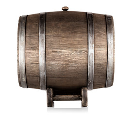 Old wooden barrel on stand