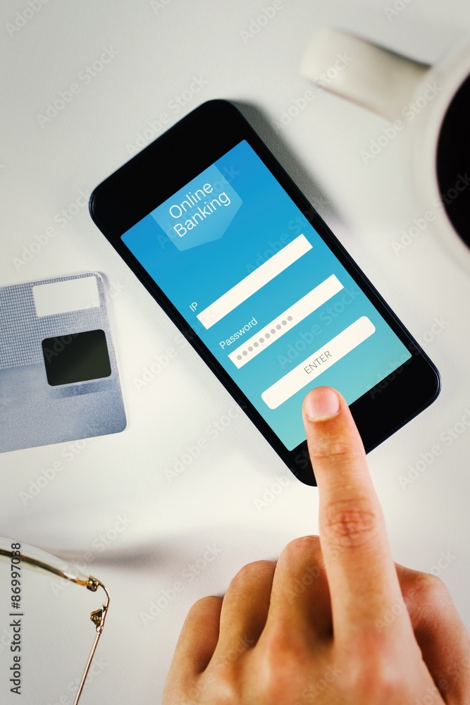 Poster composite image of businessman using smartphone