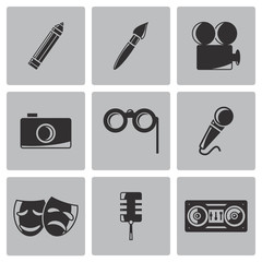 Vector black art icons set on grey background