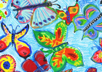 Bright colorful buterflies, watercolor painting