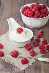 fresh natural yogurt with raspberries