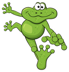 hüpfender Cartoon Frosch auf weißem Hintergrund 