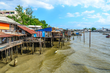 Thai traditional house, vilage riverfront in Bangkok thailand.