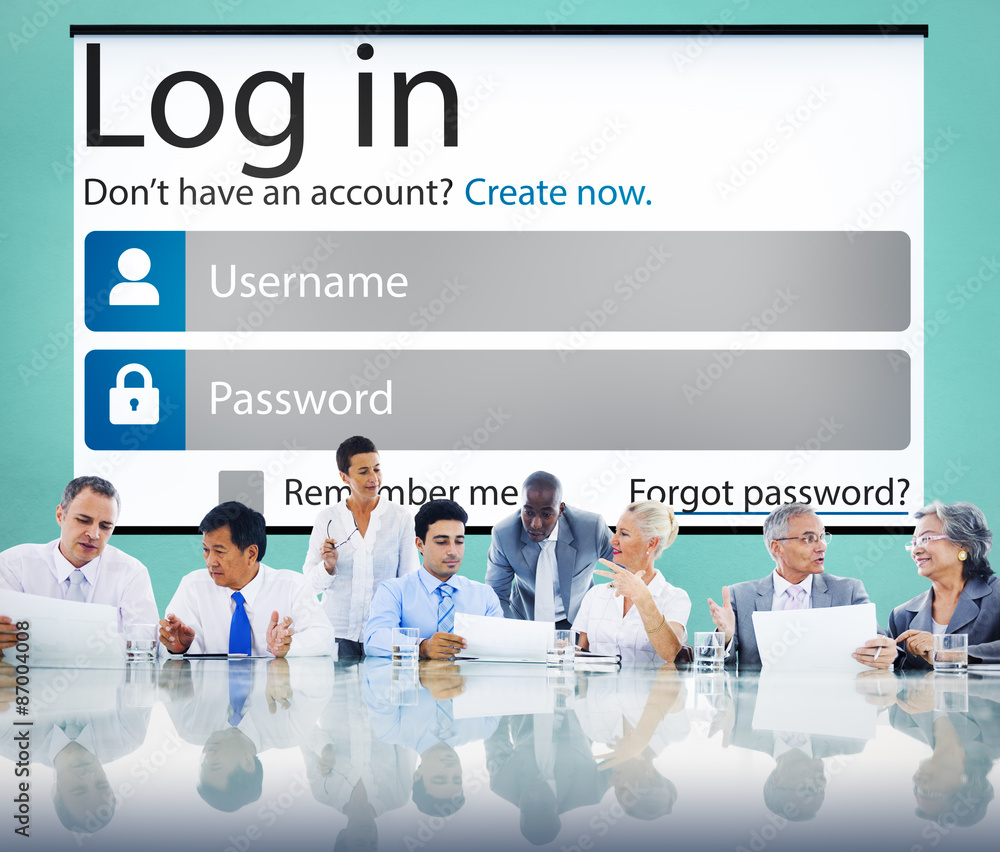 Poster log in password identity internet online privacy protection conc