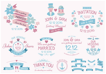 Wedding vintage style vector elements. Insignias, badges. EPS10, outlined.