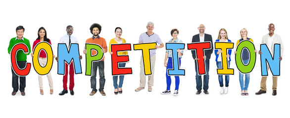 Group of People Standing Holding Competition Letter