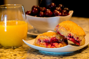 breakfast with bread and orange juice