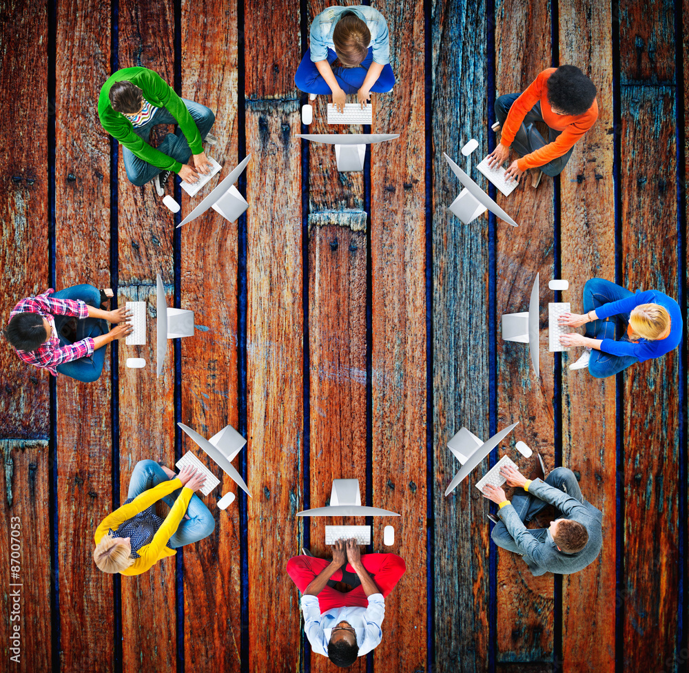Poster diversity teamwork communication digital networking concept