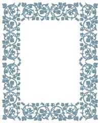 Floral frame in medieval style. Ornament of interwoven stems, foliage and flowers. Vector page decoration