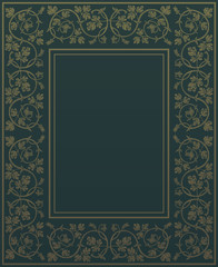 Floral frame in medieval style. Ornament of interwoven stems, foliage and flowers. Vector page decoration