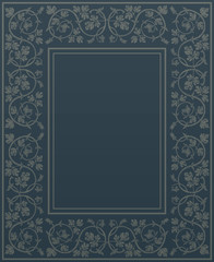 Floral frame in medieval style. Ornament of interwoven stems, foliage and flowers. Vector page decoration