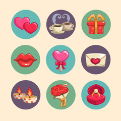 Romantic icons set