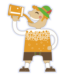 man drinking a lot of beer.Vector oktoberfest illustration isola