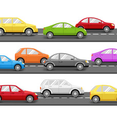 Multicolored Cars on Road. Transport Background
