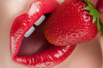 Beautiful red lips close-up shot diagonally