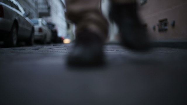 Night Eastern Europe. The young man goes on a night city.