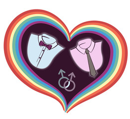 gay love card with symbol heart isolated on white