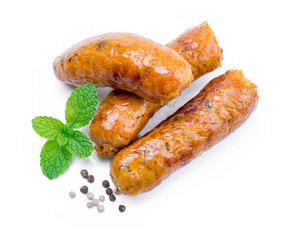 smoked sausage against on white background