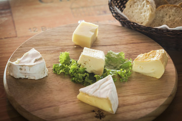 mixed french cheese platter with bread