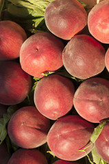 close-up of fresh red peaches in a summer market