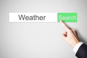 finger pushing green web search button weather