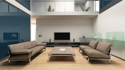 Beautiful modern living room interior (3D)