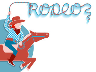 Cowboy with lasso rodeo background.