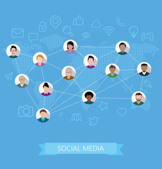 Flat social media and network connection concept. 