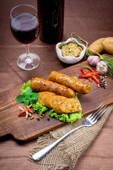 Grilled sausage with vegetables and mustard
