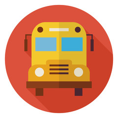 Flat School and Education Bus Circle Icon with Long Shadow
